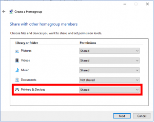 printer homegroup windows 10